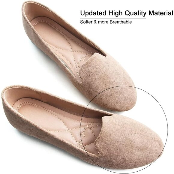 Women's Comfortable Round Toe Khaki Flats Fashion Ballet Dressy Loafers Shoes - Picture 2 of 6